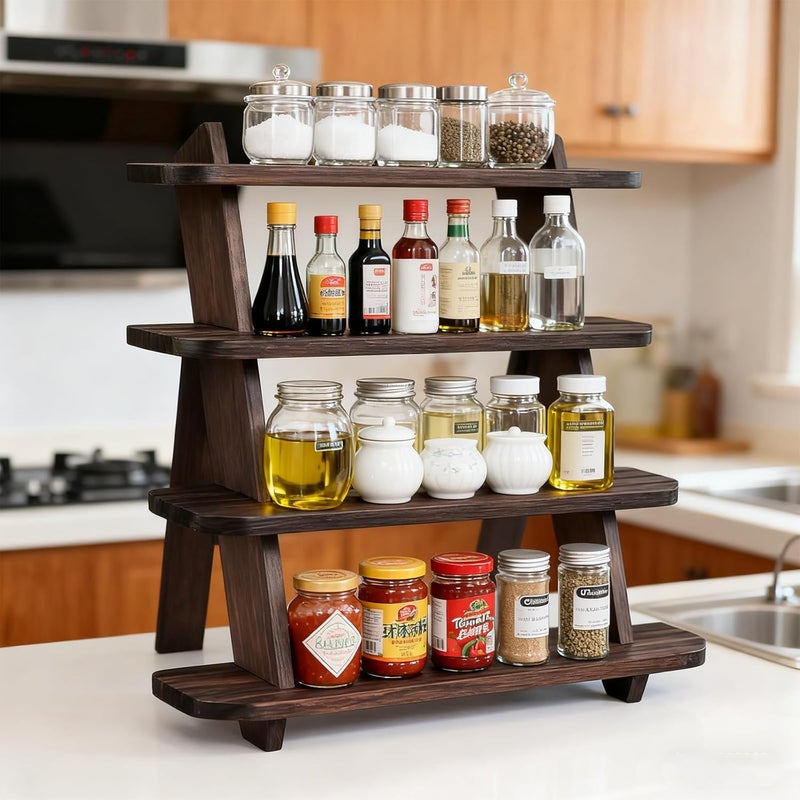 WHEARTED Wooden Cupcake Stand, 4 Tier Shelf Earring & Ring Holder Stands,Tiered Tray Stand Display Shelf Display Riser, Table Display Stand For Vendors, Perfume Organizer, Fragrance Shelf, Spice Rack - Image 3